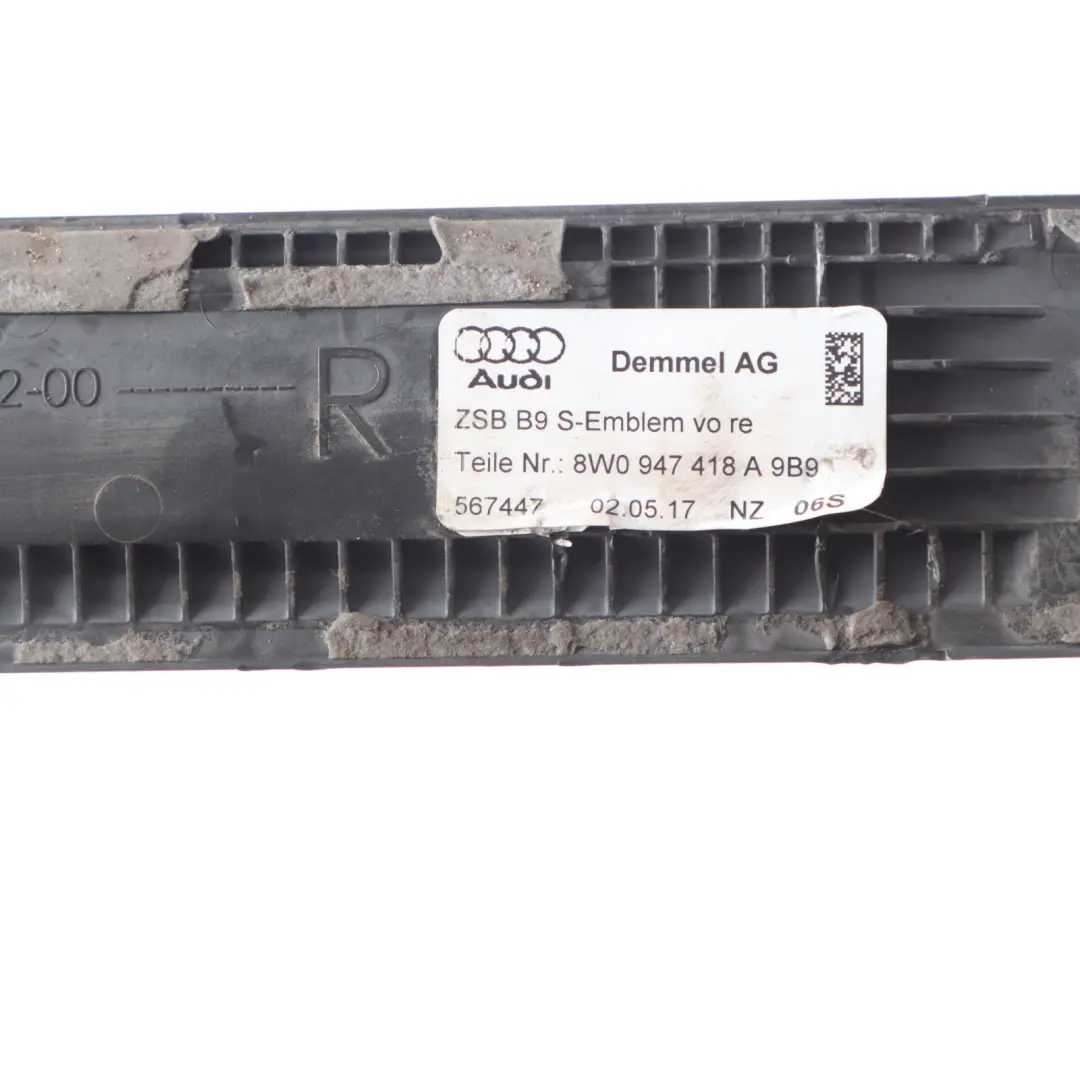Front Door Sill S-Line Strip Entrance Trim Right O/S to Audi A4 B9 with Part number 8W0947418A Audi A4 B9 Front Door Sill S-Line Strip Entrance Trim Right O/S - SKU 8W0947418A-1 - Part number 8W0947418A