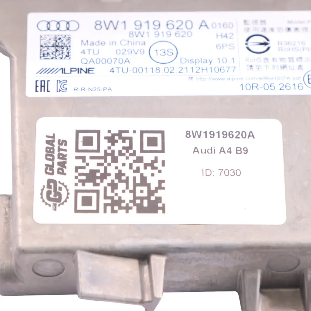 Multifunction Media Display Screen Sat Nav Touch Screen Audi A4 B9 - SKU 8W1919620A - Part number 8W1919620A