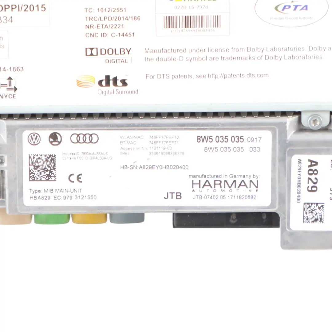 Multimedia Stereo Sat Nav SD CD Player Radio Head Unit to Audi A4 S4 B9 with Part number 8W5035035 Audi A4 S4 B9 Multimedia Stereo Sat Nav SD CD Player Radio Head Unit - SKU 8W5035035 - Part number 8W5035035