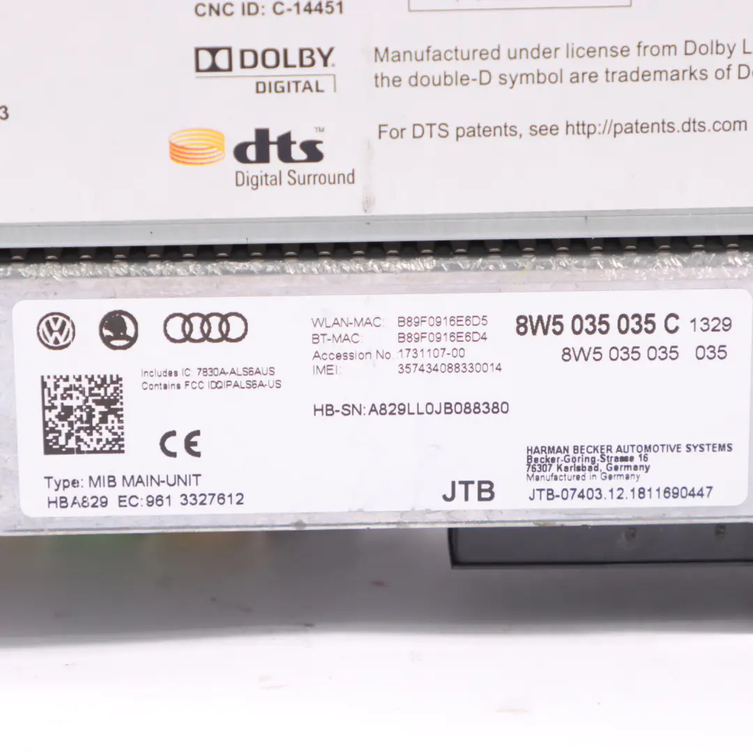 Audi A5 F5 Sat Navi MMI Multimedia Radio SD Unità Principale Harman - SKU 8W5035035C - Numero di parte 8W5035035C
