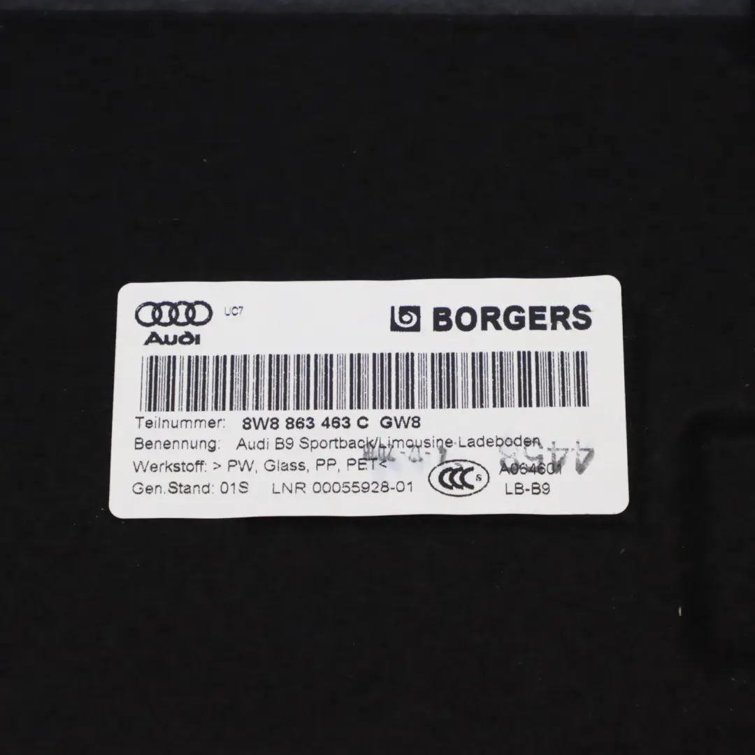 Audi A5 F5 Boot Trunk Floor Mat Carpet Liner Black - SKU 8W8863463C - Numéro de pièce 8W8863463C