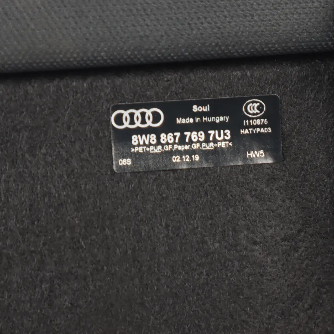 Audi A5 F5 Rear Parcel Shelf Trim Boot Trunk Cover Panel Black 8S8867769 - SKU 8W8867769 - Part number 8W8867769