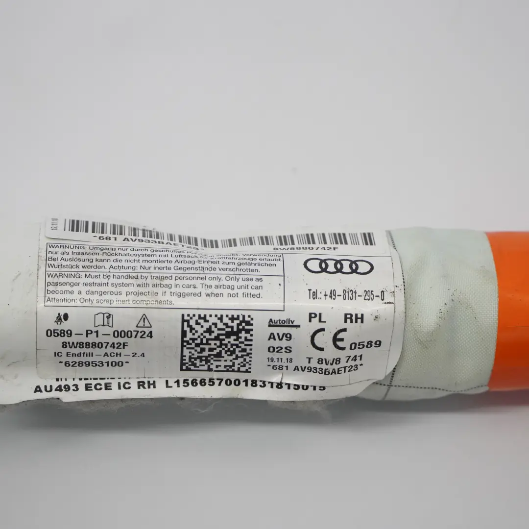 Audi A5 F5 Módulo de aire de cortina para techo de lado derecho - SKU 8W8880742F - Número de pieza 8W8880742F