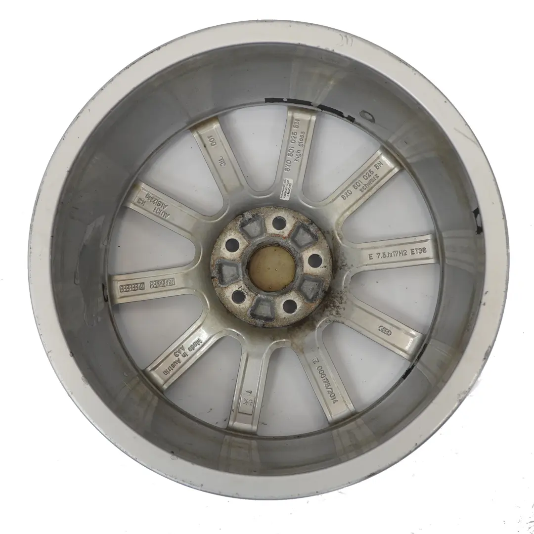 Audi A1 8X Silber Alufelge 17" 7,5J ET:36 10-Speichen - SKU 8X0601025BM-2 - Teilenummer 8X0601025BM