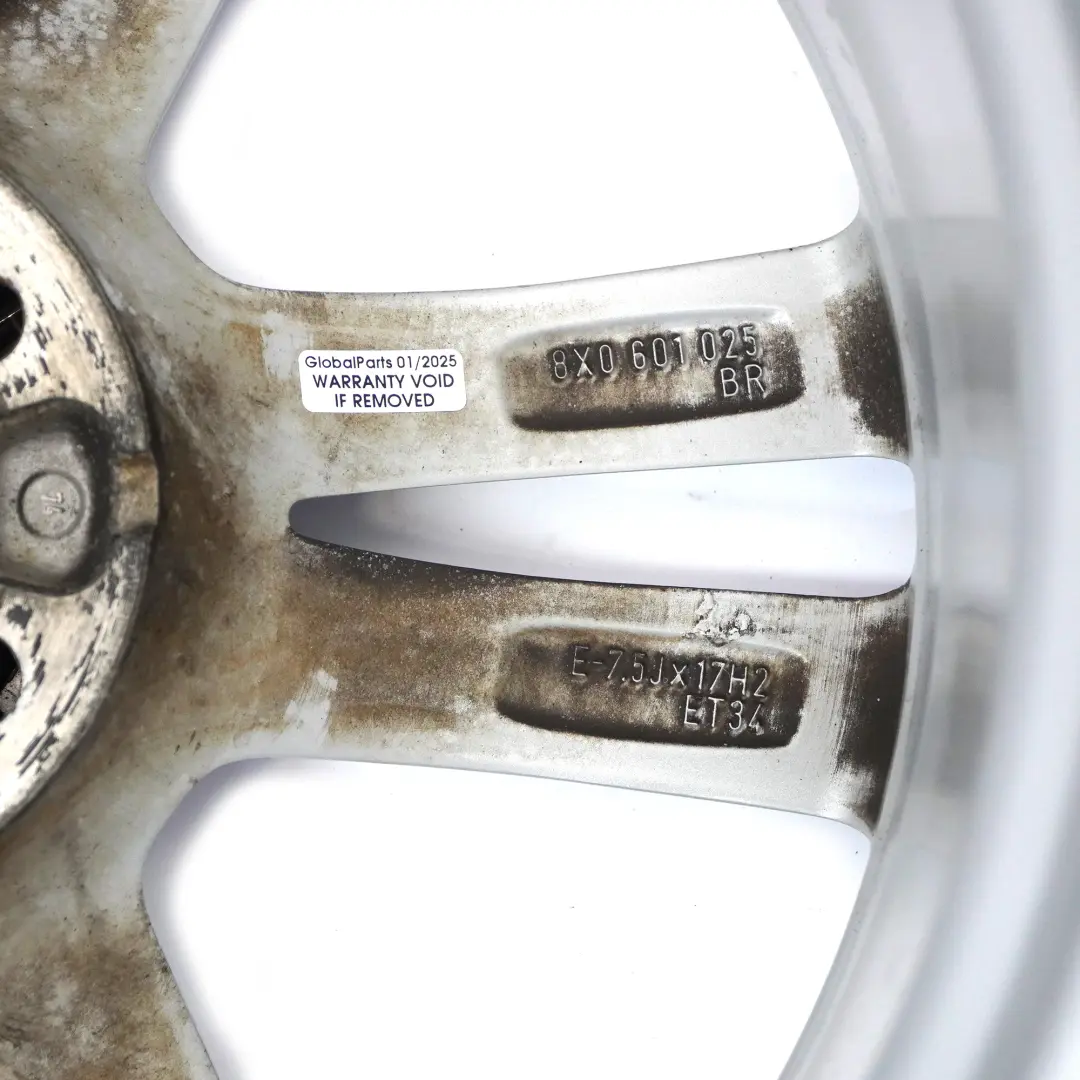 Audi A1 8X Silver Alloy Wheel Rim 17" 7.5J ET34 Double Star Spoke - SKU 8X0601025BR-3 - Part number 8X0601025BR