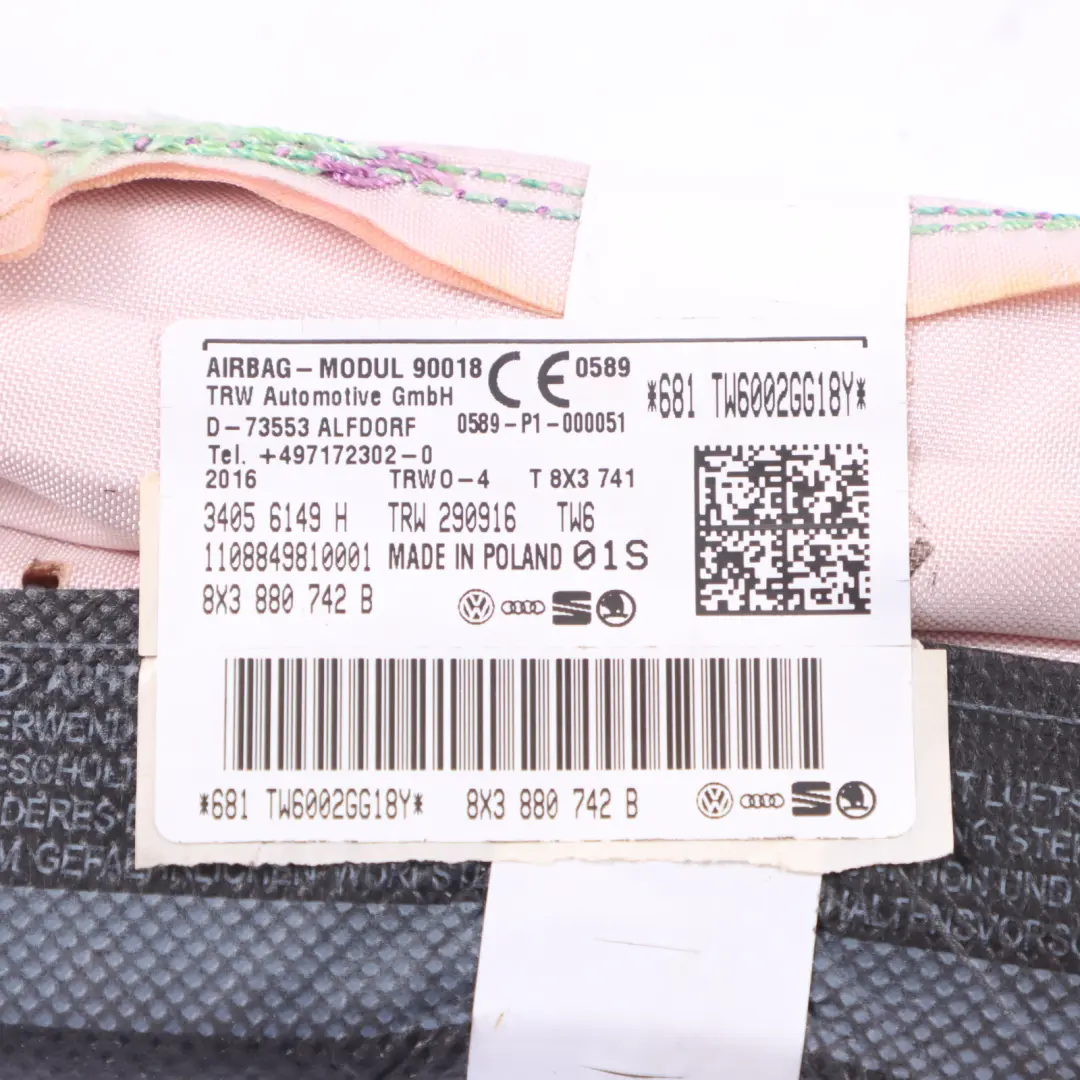 Audi A1 8X Headliner Roof Curtain Air Module Right O/S - SKU 8X3880742B - Part number 8X3880742B