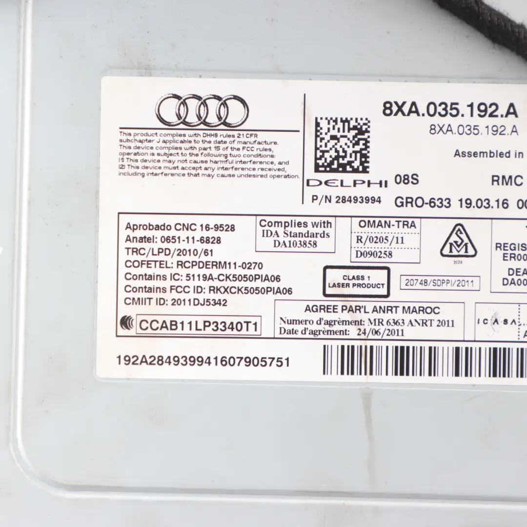 Audi A1 8X Sat Navi Stereo Radio Audio MMI CD Player Head Unit - SKU 8XA035192A-1 - Part number 8XA035192A