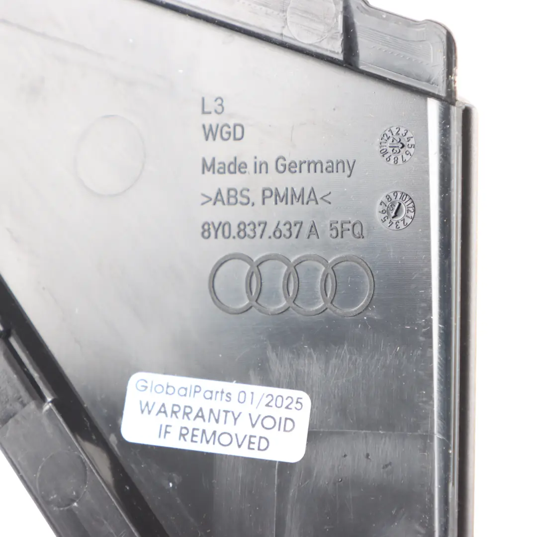 8Y Corner Trim Cover High Gloss Front Left N/S to Audi A3 S3 RS3 with Part number 8Y0837637A Audi A3 S3 RS3 8Y Corner Trim Cover High Gloss Front Left N/S - SKU 8Y0837637A - Part number 8Y0837637A