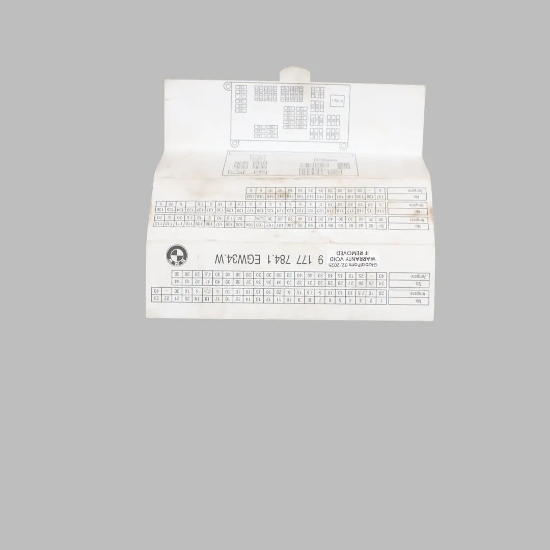 BMW X5 E70 X6 E71 X6 E72 Map Fuse Box Grouping Diagram Card - SKU 9177784 - Part number 9177784