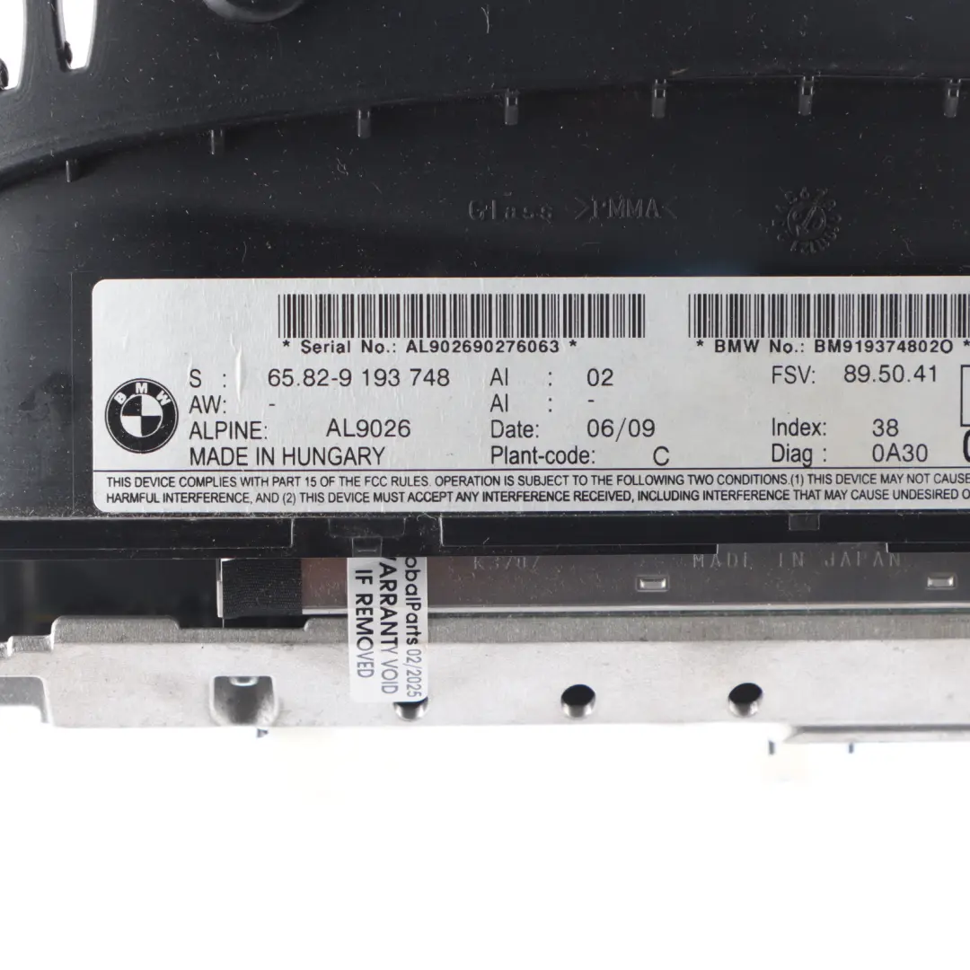 BMW E60 E63 On-board Navigation Display Monitor Dashboard Screen 6,5" - SKU 9193748-1 - Part number 9193748