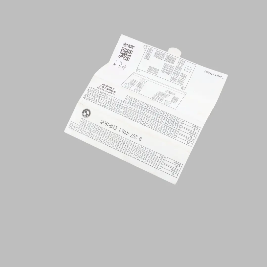 BMW X6 E71 Scheda Mappa Scatola Fusibili Raggruppamento Diagramma - SKU 9207416 - Numero di parte 9207416