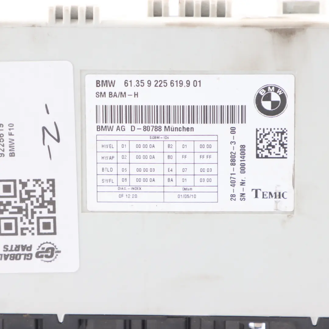 BMW F10 Unité De Commande Du Module Mémoire Siège Avant Électronique ECU - SKU 9225619 - Numéro de pièce 9225619