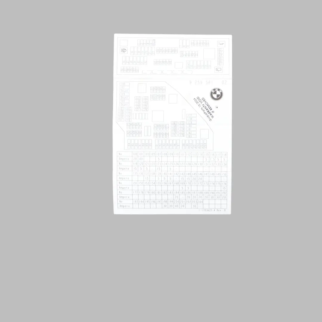 BMW X3 F25 Map Card Fuse Box Grouping Diagram - SKU 9259581 - Part number 9259581
