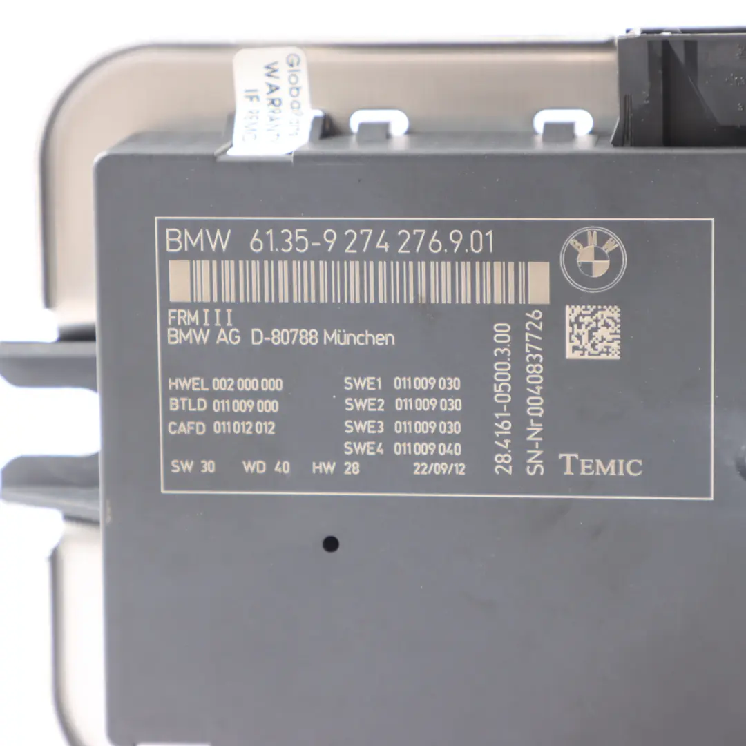BMW F07 Gran Tourismo Headlight Footwell Light Control Module FRMIII - SKU 9274276 - Part number 9274276