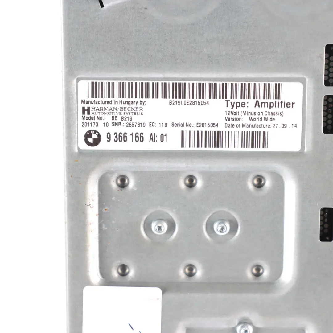  Audio Amplifier BMW F10 F11 F12 F13 Harman/Kardon Top HIFI System Unit - SKU 9366166 - Part number 9366166