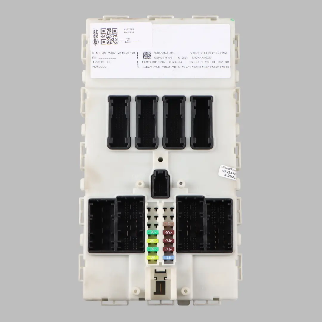 FEM Front Fuse Relay Domain Electronic Body Control Module to BMW F30 F32 with Part number 9387263 BMW F30 F32 FEM Front Fuse Relay Domain Electronic Body Control Module - SKU 9387263 - Part number 9387263