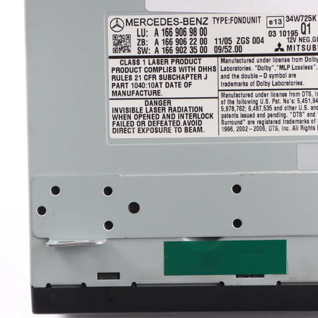 LCD Screen DVD Video Player Deck Reader Module to Mercedes X166 Rear with Part number A1669069800 Mercedes X166 Rear LCD Screen DVD Video Player Deck Reader Module - SKU A1669069800 - Part number A1669069800