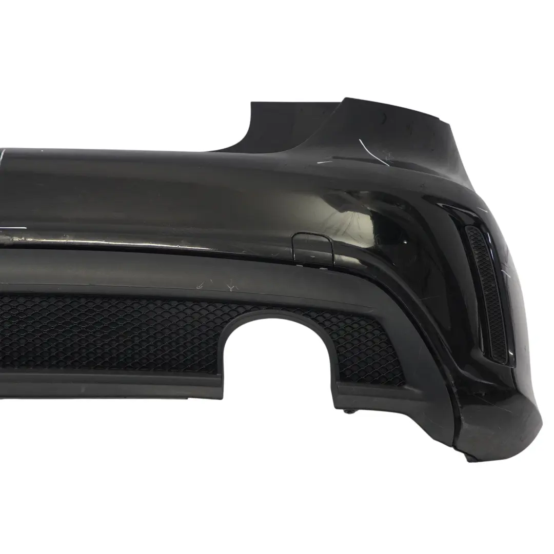 Bumper Rear Trim Panel AMG Kosmos Black Metallic - 191 to Mercedes W176 with Part number A1768805740 Mercedes W176 Bumper Rear Trim Panel AMG Kosmos Black Metallic - 191 - SKU A1768805740-KB - Part number A1768805740