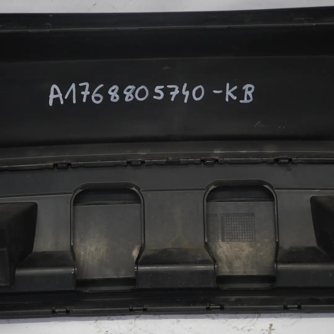Bumper Rear Trim Panel AMG Kosmos Black Metallic - 191 to Mercedes W176 with Part number A1768805740 Mercedes W176 Bumper Rear Trim Panel AMG Kosmos Black Metallic - 191 - SKU A1768805740-KB - Part number A1768805740