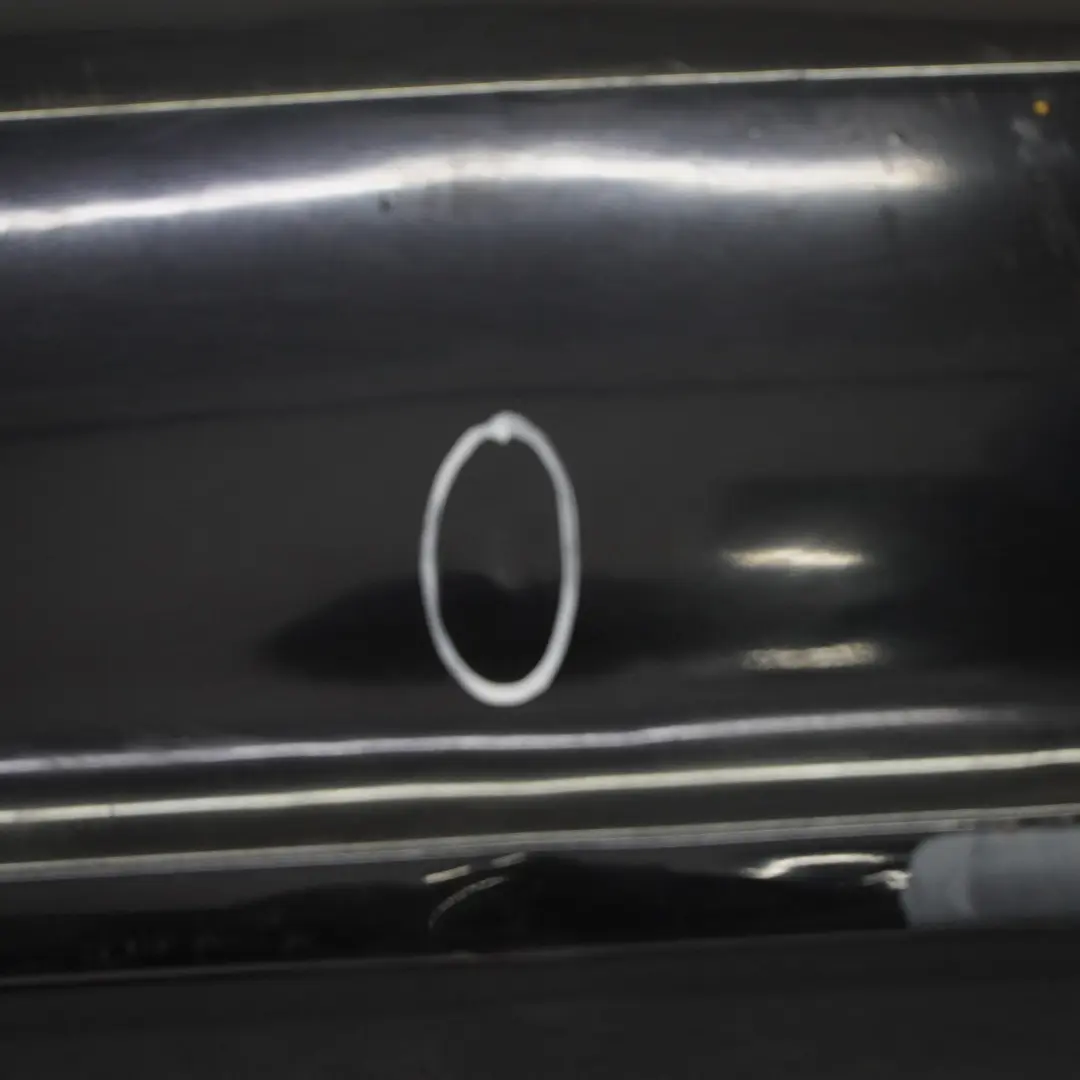Bumper Rear Trim Panel AMG Kosmos Black Metallic - 191 to Mercedes W176 with Part number A1768805740 Mercedes W176 Bumper Rear Trim Panel AMG Kosmos Black Metallic - 191 - SKU A1768805740-KB - Part number A1768805740