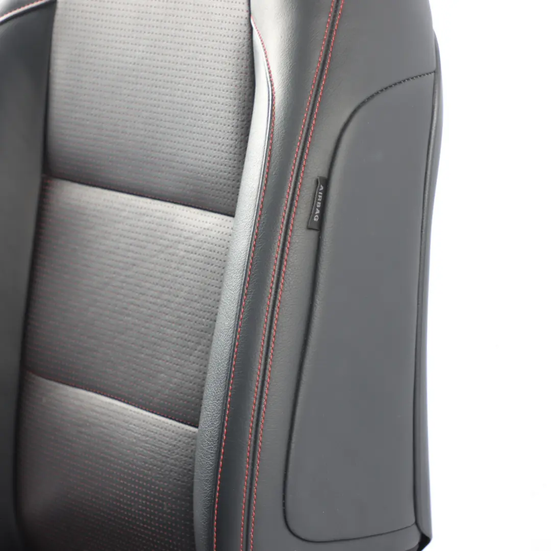 Front Left N/S Heated Black Leather Microfibre Red Accent to Mercedes W176 Seat with Part number A1769109501 Mercedes W176 Seat Front Left N/S Heated Black Leather Microfibre Red Accent - SKU A1769109501-2 - Part number A1769109501