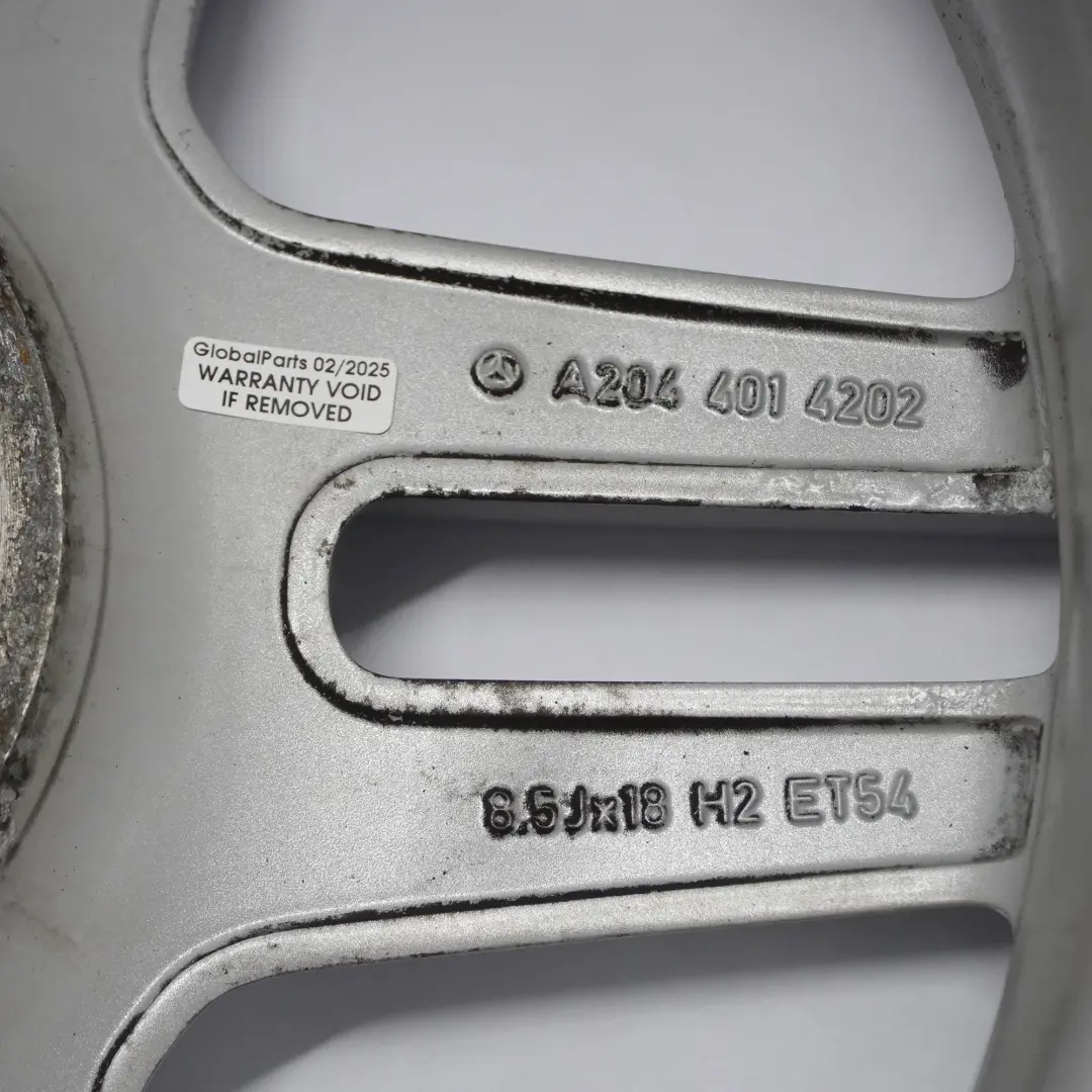  Llanta de aleación plateada trasera Mercedes W204 AMG 18" 8,5J ET:54 - SKU A2044014202-1 - Número de pieza A2044014202