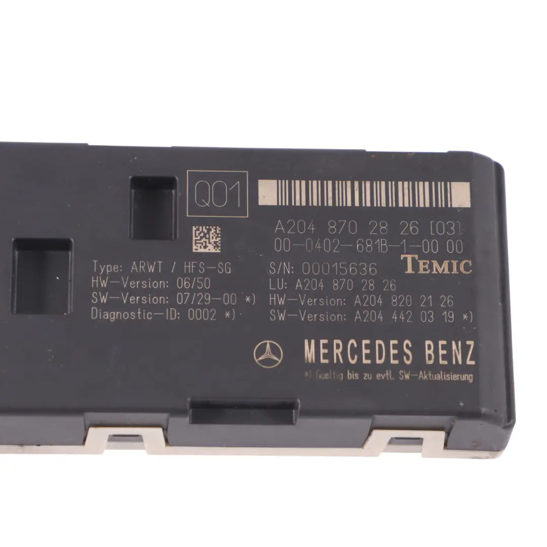Module Control Unit Trunk Lid Rear Tailgate Lift to Mercedes S204 with Part number A2048702826 Mercedes S204 Module Control Unit Trunk Lid Rear Tailgate Lift - SKU A2048702826 - Part number A2048702826