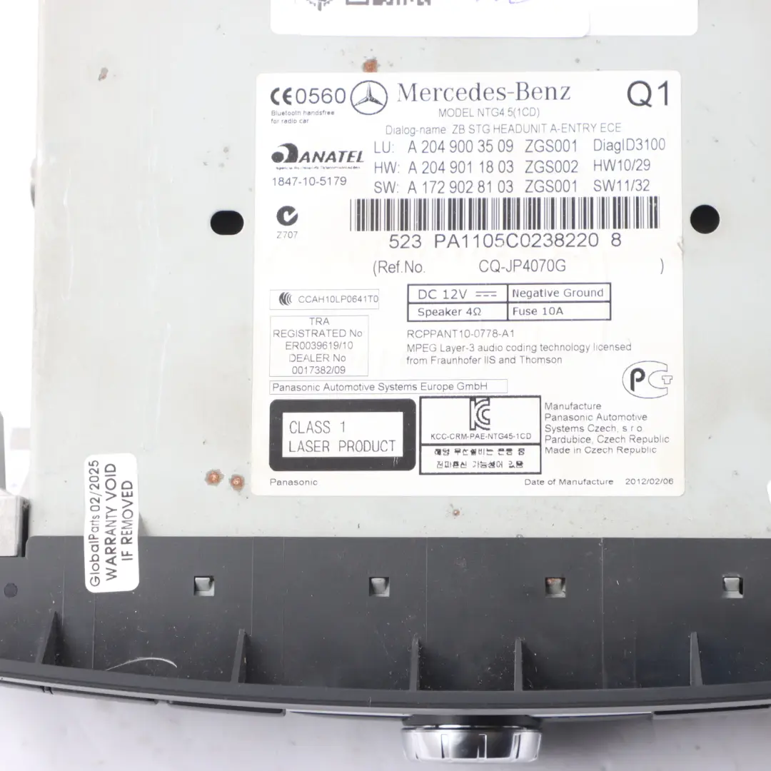 Mercedes W204 Navigation CD Player COMAND Radio Sat Nav Head Unit - SKU A2049004306-1 - Part number A2049004306