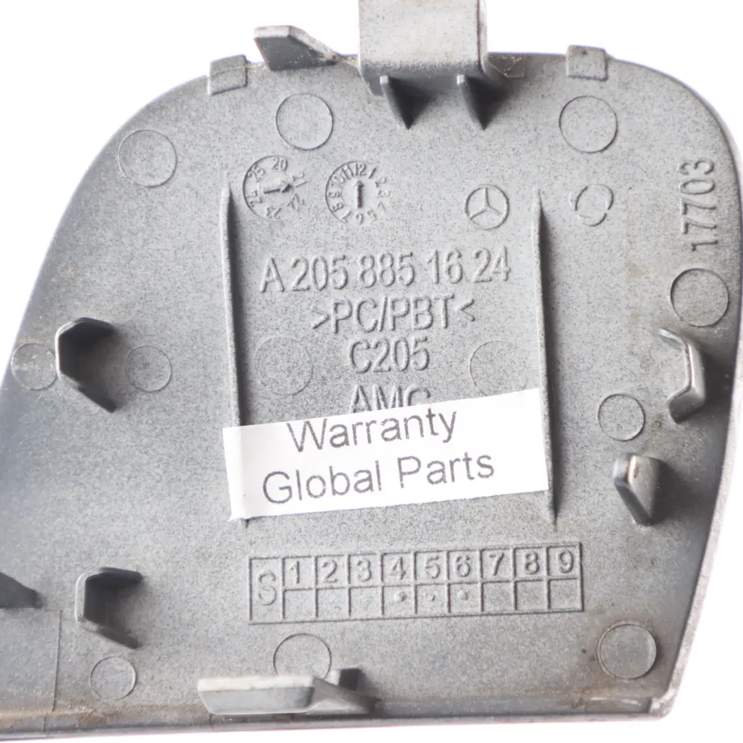 Bumper Tow Eye Hook Cover Cap Selenite Grey - 992 to Mercedes W205 Rear with Part number A2058851624 Mercedes W205 Rear Bumper Tow Eye Hook Cover Cap Selenite Grey - 992 - SKU A2058851624-SEL - Part number A2058851624