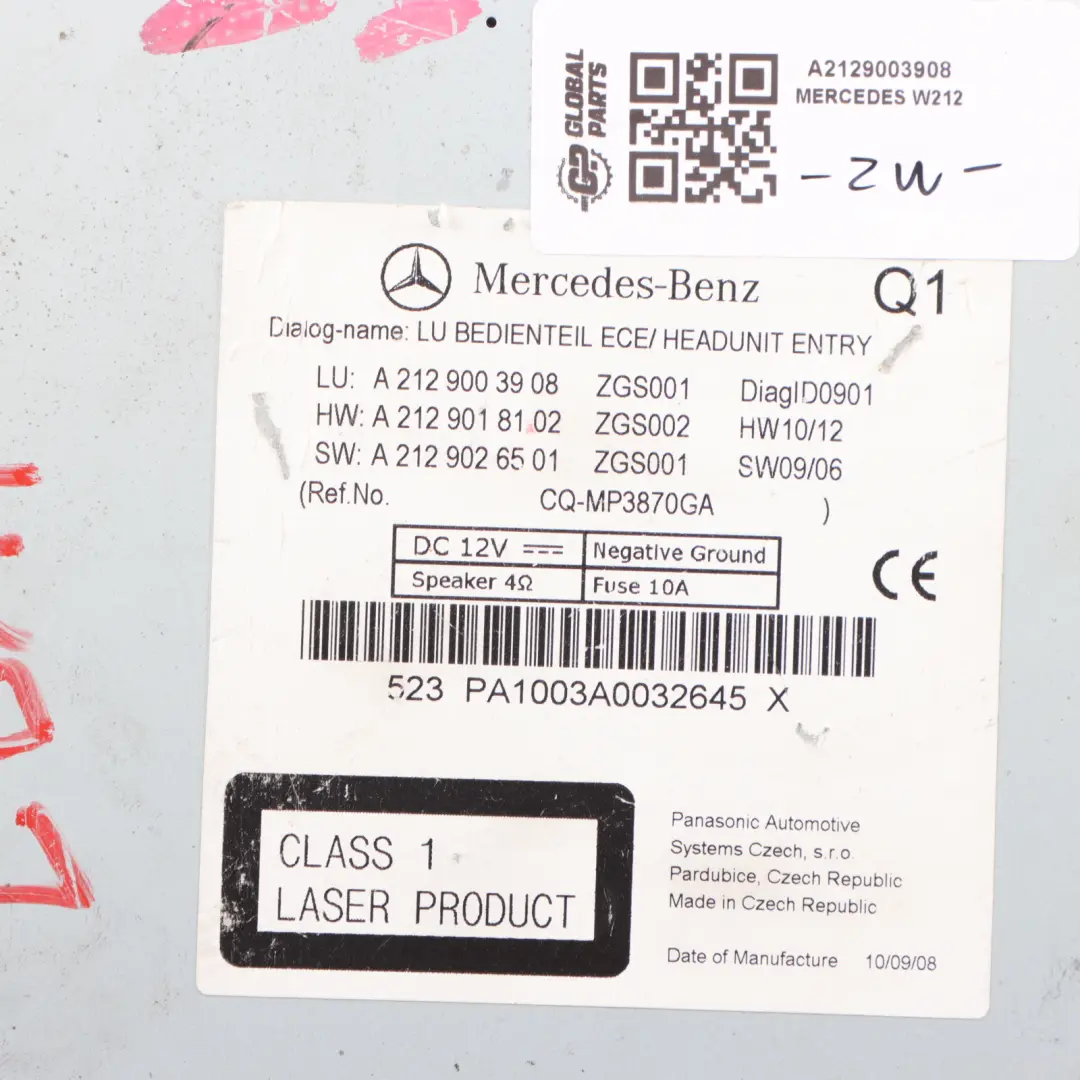 Mercedes W212 Audio 20 Radio CD - SKU A2129003908 - Numer Części A2129003908