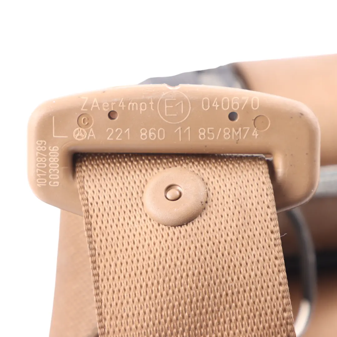 Left N/S Seat Belt Beige to Mercedes W221 Rear with Part number A2218601185 Mercedes W221 Rear Left N/S Seat Belt Beige - SKU A2218601185-1 - Part number A2218601185