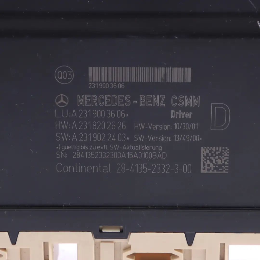 Control Unit Module Driver to Mercedes R231 Seat with Part number A2319003606 Mercedes R231 Seat Control Unit Module Driver - SKU A2319003606 - Part number A2319003606