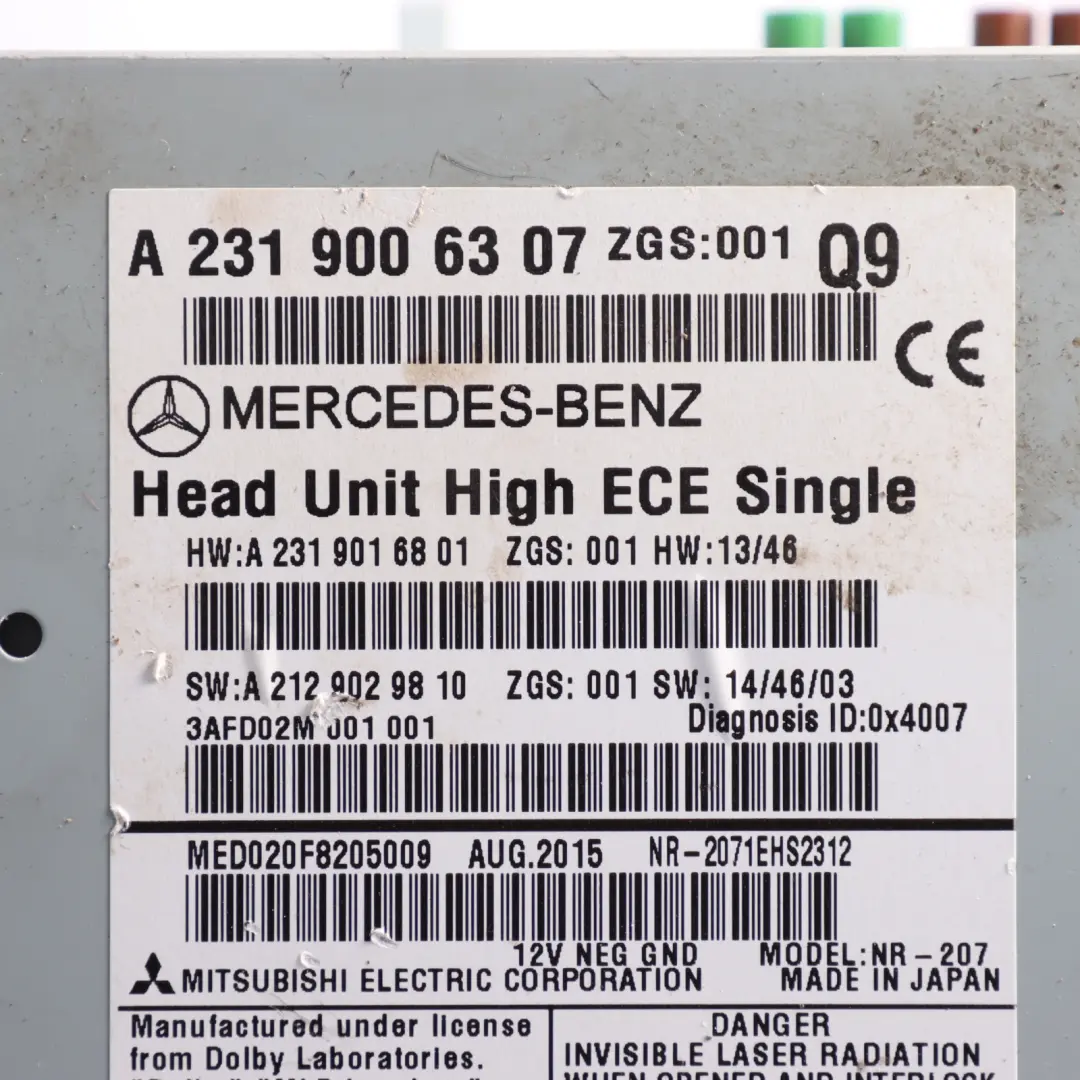 Navigation CD Player Radio Stereo Sat Nav Head Unit to Mercedes R231 with Part number A2319006307 Mercedes R231 Navigation CD Player Radio Stereo Sat Nav Head Unit - SKU A2319006307-1 - Part number A2319006307