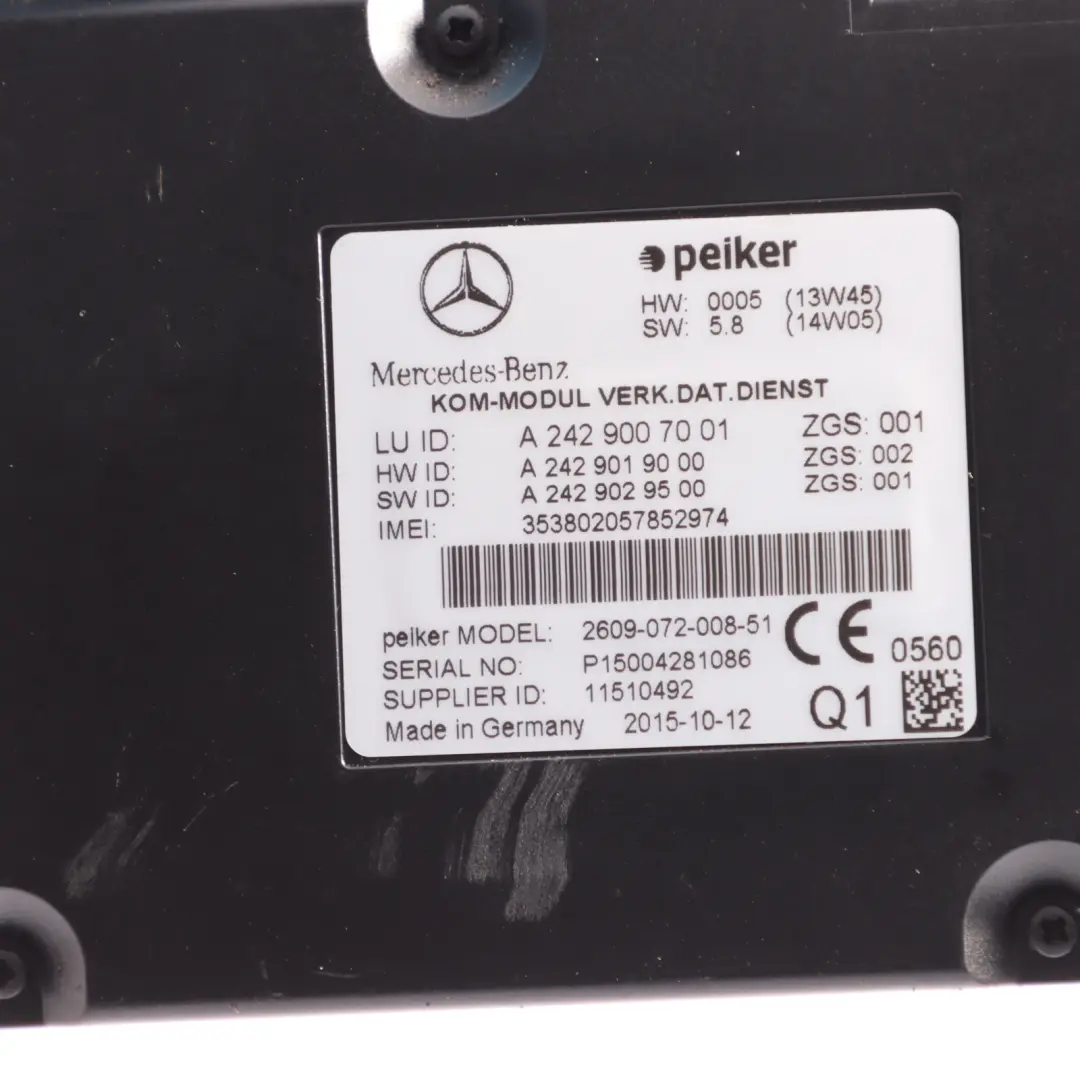 Mercedes W176 W204 W212 Telematics Communication Control Unit Module - SKU A2429007001 - Part number A2429007001