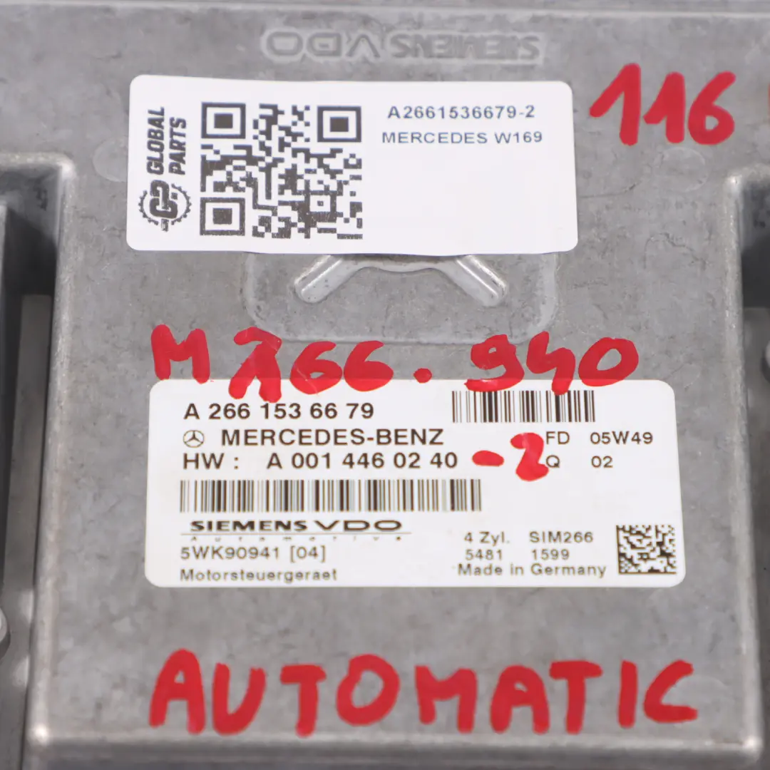 A170 M166.940 116HP Komputer Silnika ECU Automat do Mercedes W169 o numerze A2661536679 Mercedes W169 A170 M166.940 116HP Komputer Silnika ECU Automat - SKU A2661536679-2 - Numer Części A2661536679