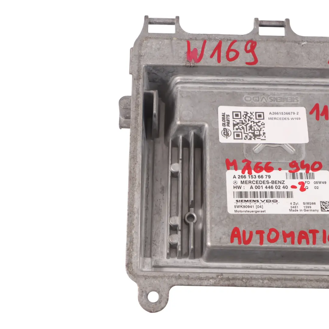 Mercedes W169 A170 M166.940 116HP Motor Módulo Unidad ECU Automático - SKU A2661536679-2 - Número de pieza A2661536679
