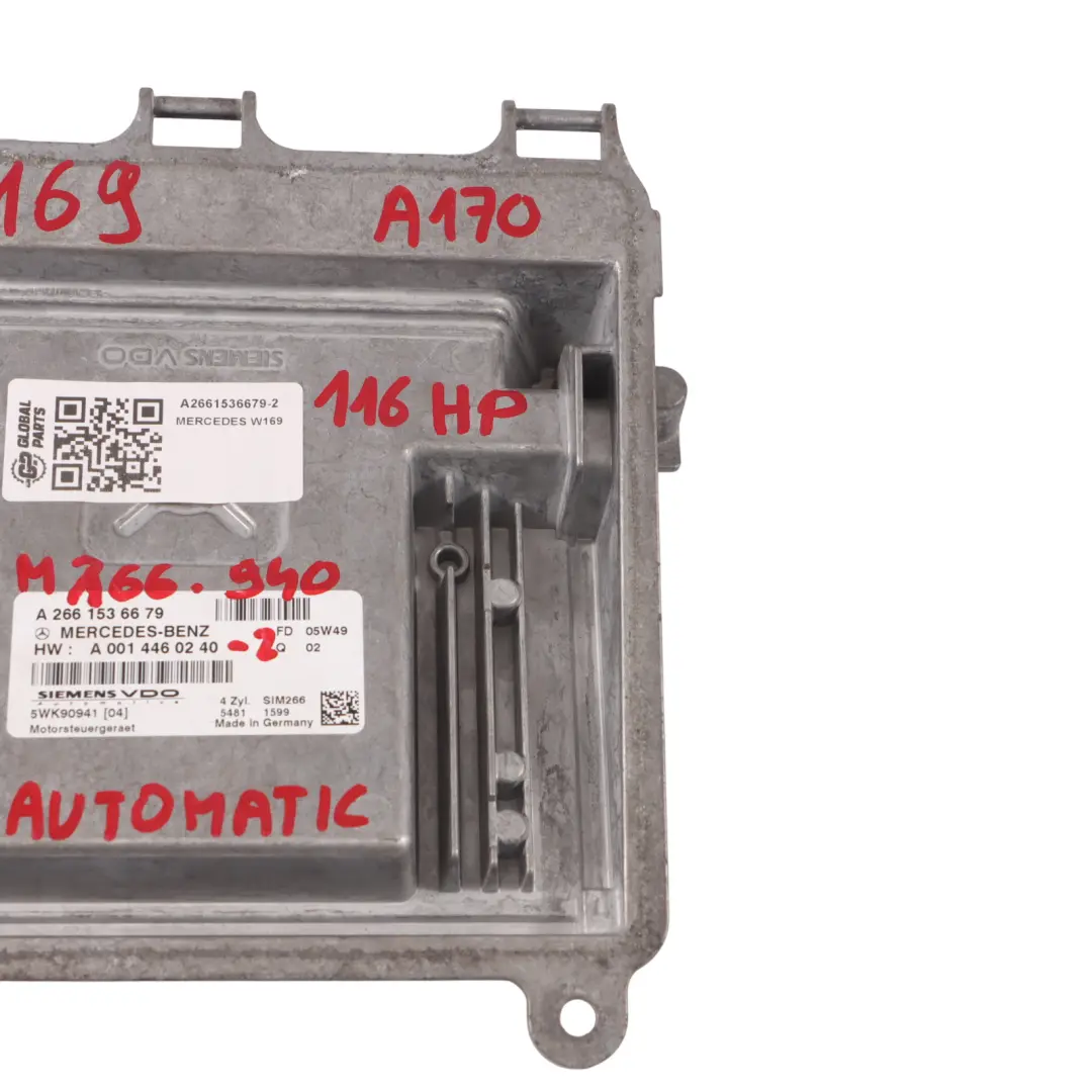 A170 M166.940 116HP Motor Módulo Unidad ECU Automático para Mercedes W169 con número de pieza A2661536679 Mercedes W169 A170 M166.940 116HP Motor Módulo Unidad ECU Automático - SKU A2661536679-2 - Número de pieza A2661536679