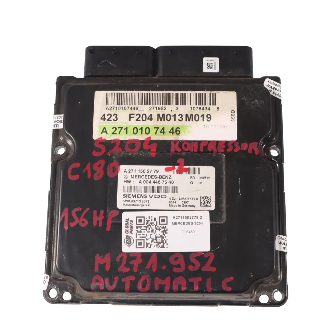 Mercedes W204 C180 156HP Kompressor M271.952 Engine ECU Kit Key - SKU A2711502779-2 - Part number A2711502779