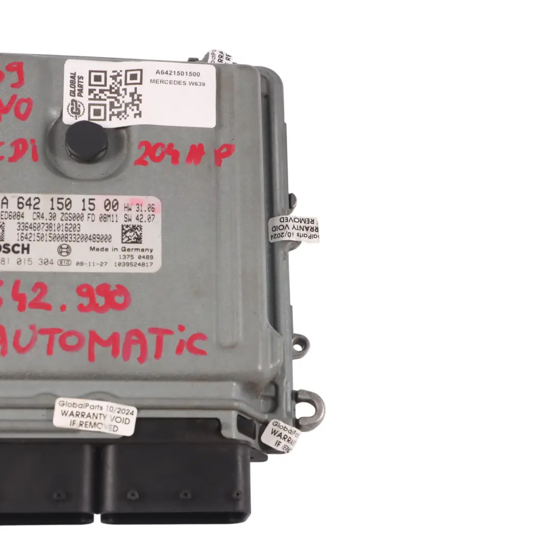 3.0CDI OM642.990 Engine Control Unit ECU Automatic to Mercedes W639 with Part number A6421501500 Mercedes W639 3.0CDI OM642.990 Engine Control Unit ECU Automatic - SKU A6421501500 - Part number A6421501500