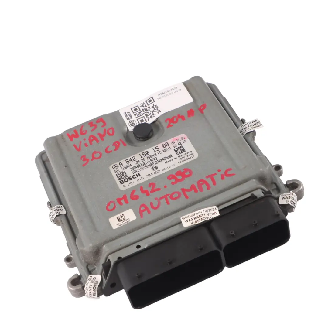3.0CDI OM642.990 Unità controllo motore ECU Automatico per Mercedes W639 con numero di parte A6421501500 Mercedes W639 3.0CDI OM642.990 Unità controllo motore ECU Automatico - SKU A6421501500 - Numero di parte A6421501500