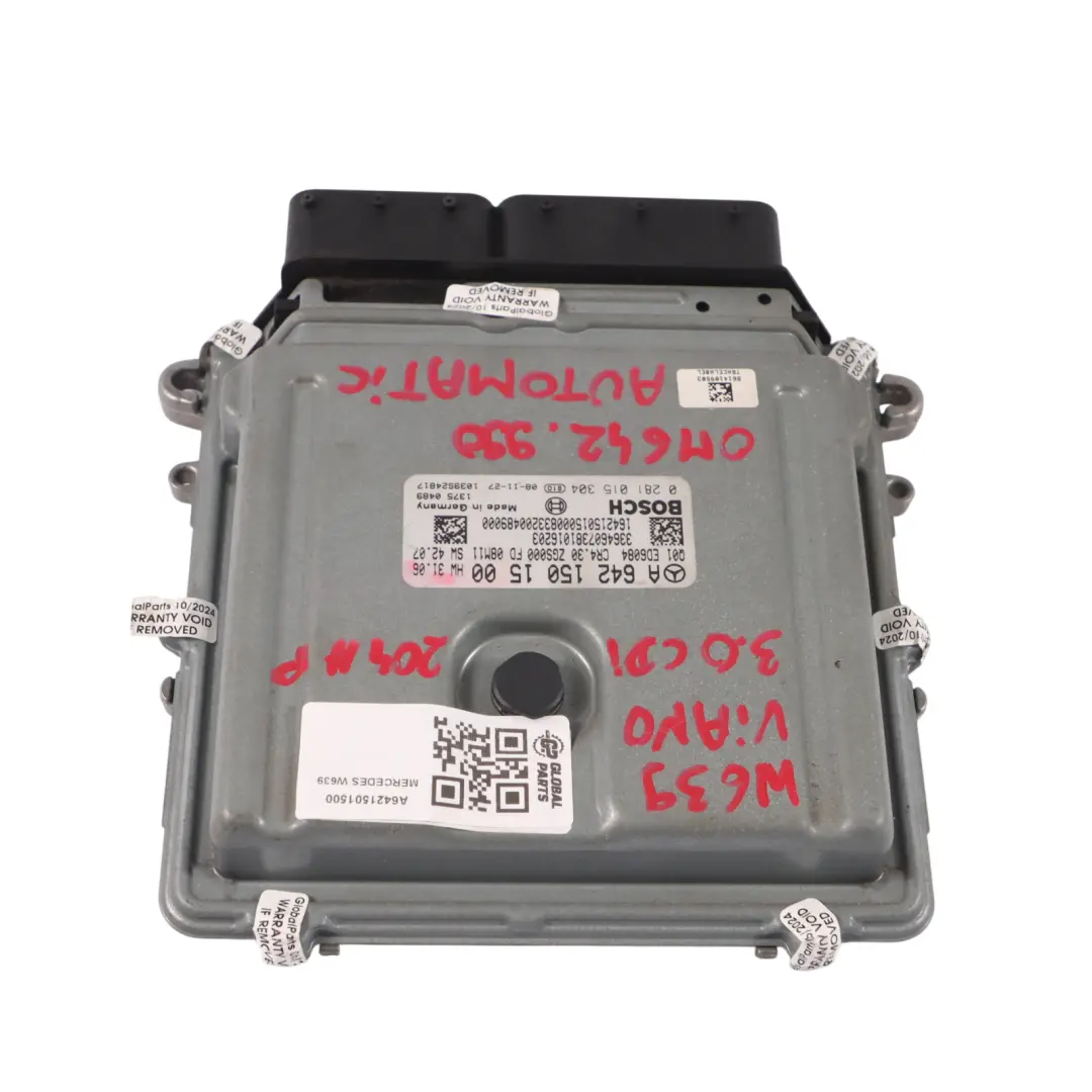 Unidad control motor ECU Mercedes W639 3.0CDI OM642.990 Automático para con número de pieza A6421501500 Unidad control motor ECU Mercedes W639 3.0CDI OM642.990 Automático - SKU A6421501500 - Número de pieza A6421501500