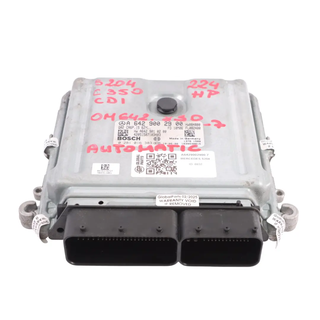 Mercedes W204 C350 CDI OM642.830 Motor ECU Kit Llave + Cerradura - SKU A6429002900-7 - Número de pieza A6429002900