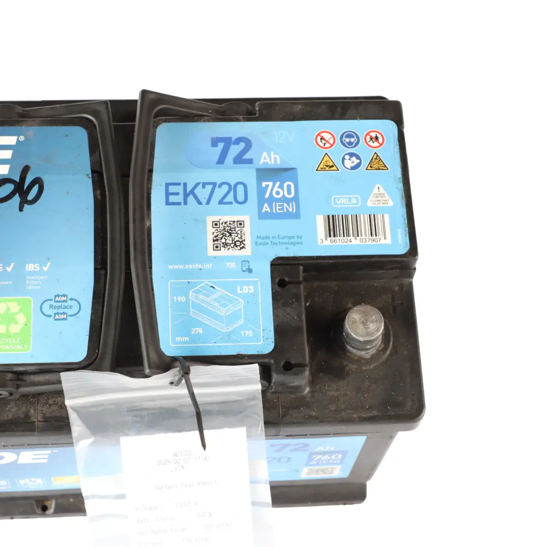  Exide Car Battery AGM EK720 72Ah 760A Accumulator - SKU EXIDE-AGM-72AH - Part number EXIDE-AGM-72AH
