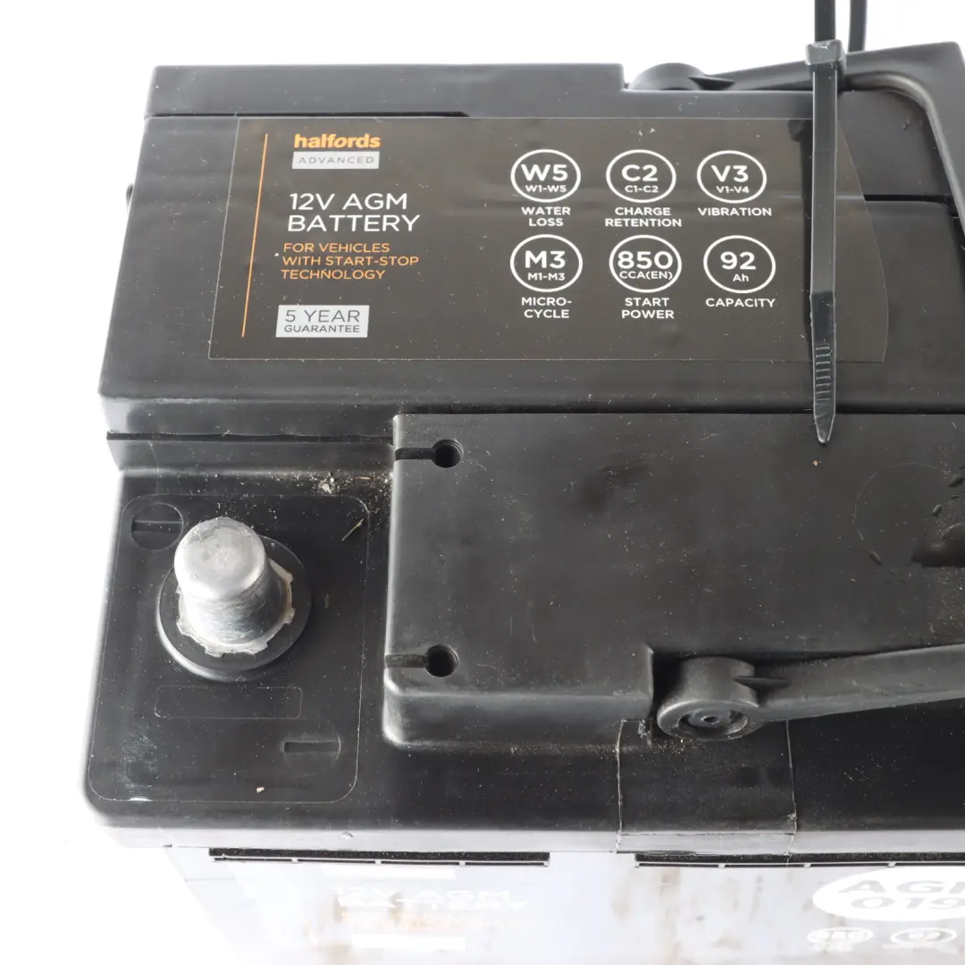  Halfords Advanced AGM 019 Start Stop Car Battery 12V 92Ah 850A - SKU HALFORDS-AGM-92AH - Part number HALFORDS-AGM-92AH