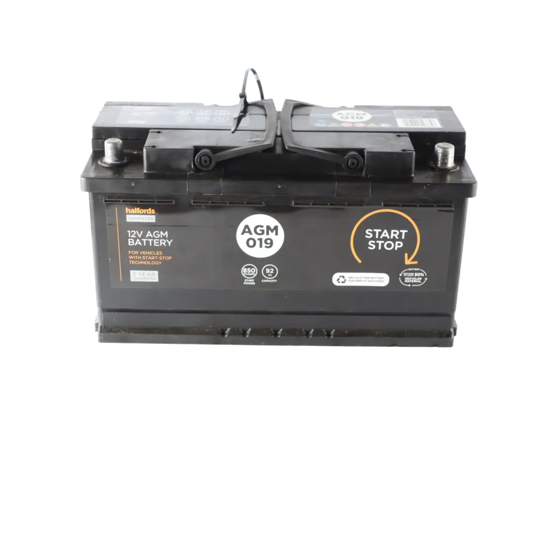 Halfords Advanced AGM 019 Start Stop Car Battery 12V 92Ah 850A to with Part number HALFORDS-AGM-92AH Halfords Advanced AGM 019 Start Stop Car Battery 12V 92Ah 850A - SKU HALFORDS-AGM-92AH - Part number HALFORDS-AGM-92AH
