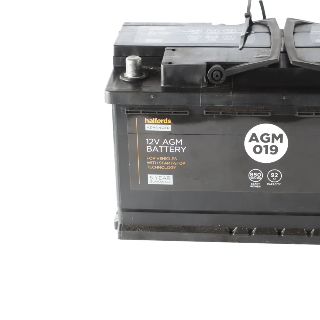 Halfords Advanced AGM 019 Start Stop Car Battery 12V 92Ah 850A to with Part number HALFORDS-AGM-92AH Halfords Advanced AGM 019 Start Stop Car Battery 12V 92Ah 850A - SKU HALFORDS-AGM-92AH - Part number HALFORDS-AGM-92AH