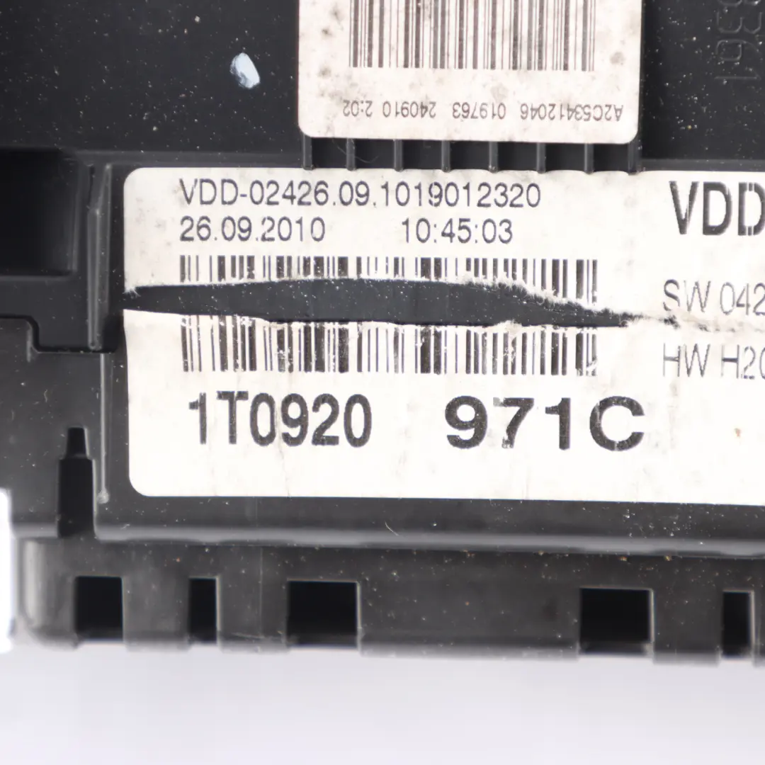 Instrument Cluster Speedo Clocks Manual to Volkswagen Touran 1T Petrol with Part number 1T0920971C Volkswagen Touran 1T Petrol Instrument Cluster Speedo Clocks Manual - SKU RHD-1T0920971C - Part number 1T0920971C