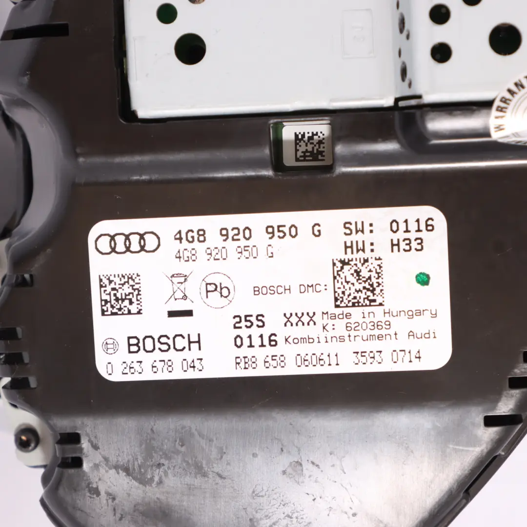 Instrument Cluster Speedo Clocks Manual to Audi A6 C7 Diesel with Part number 4G8920950 Audi A6 C7 Diesel Instrument Cluster Speedo Clocks Manual - SKU RHD-4G8920950 - Part number 4G8920950