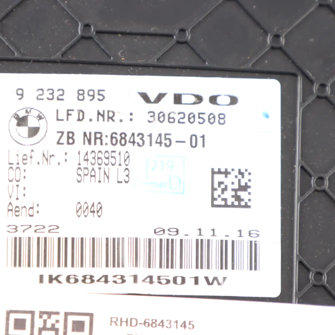 Instrument Cluster Speedometer Clocks Automatic to BMW F30 Diesel with Part number 6843145 BMW F30 Diesel Instrument Cluster Speedometer Clocks Automatic - SKU RHD-6843145 - Part number 6843145