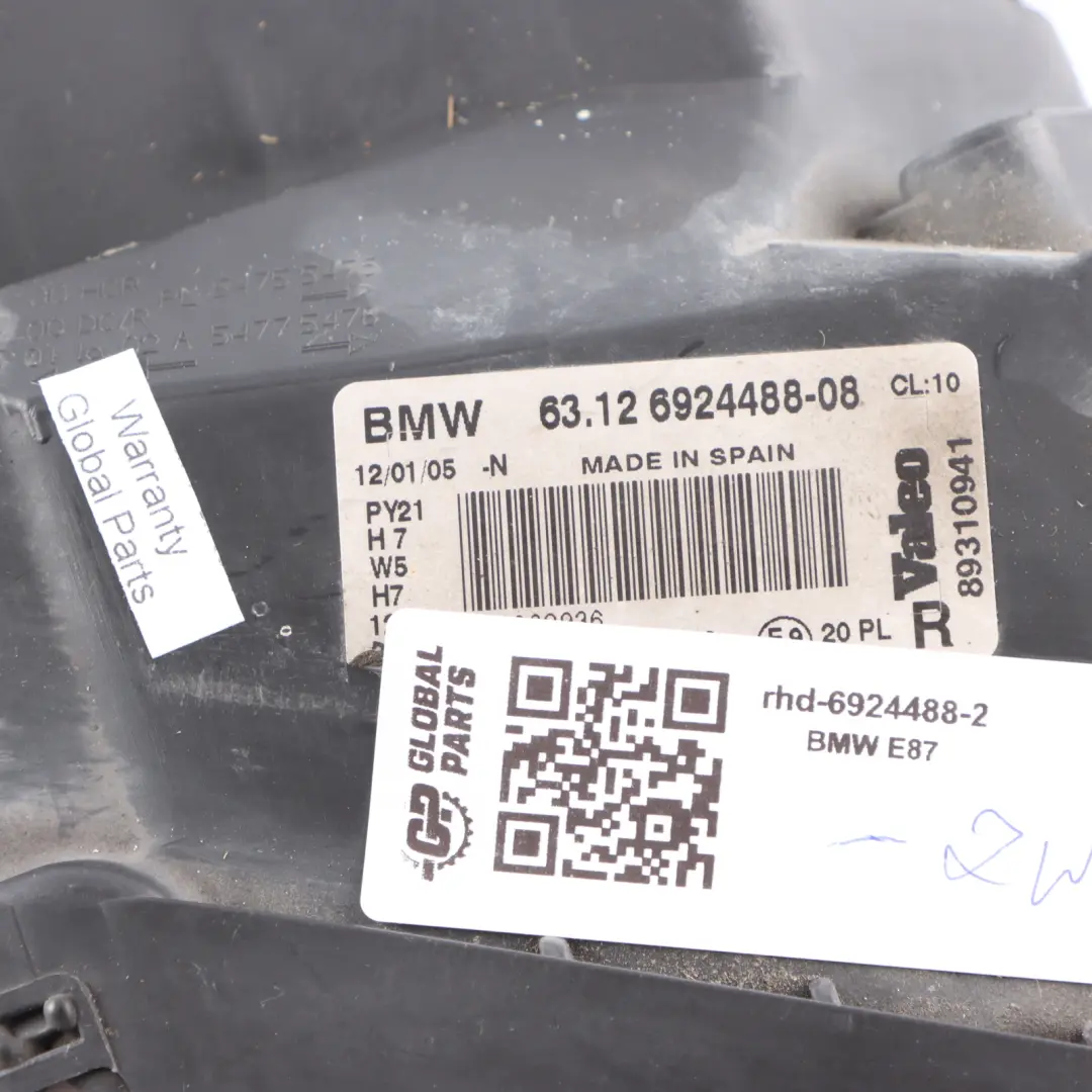 Driver Side Right O/S Headlight Headlamp Front Lamp to BMW E87 with Part number 6924488 BMW E87 Driver Side Right O/S Headlight Headlamp Front Lamp - SKU rhd-6924488-2 - Part number 6924488